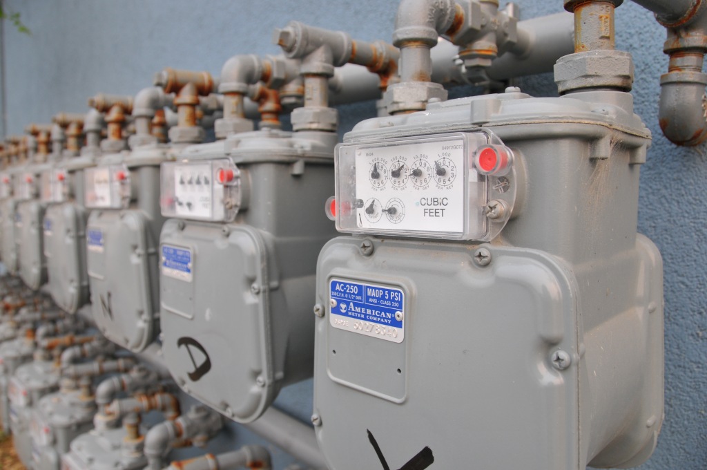 Row of natural gas meters.